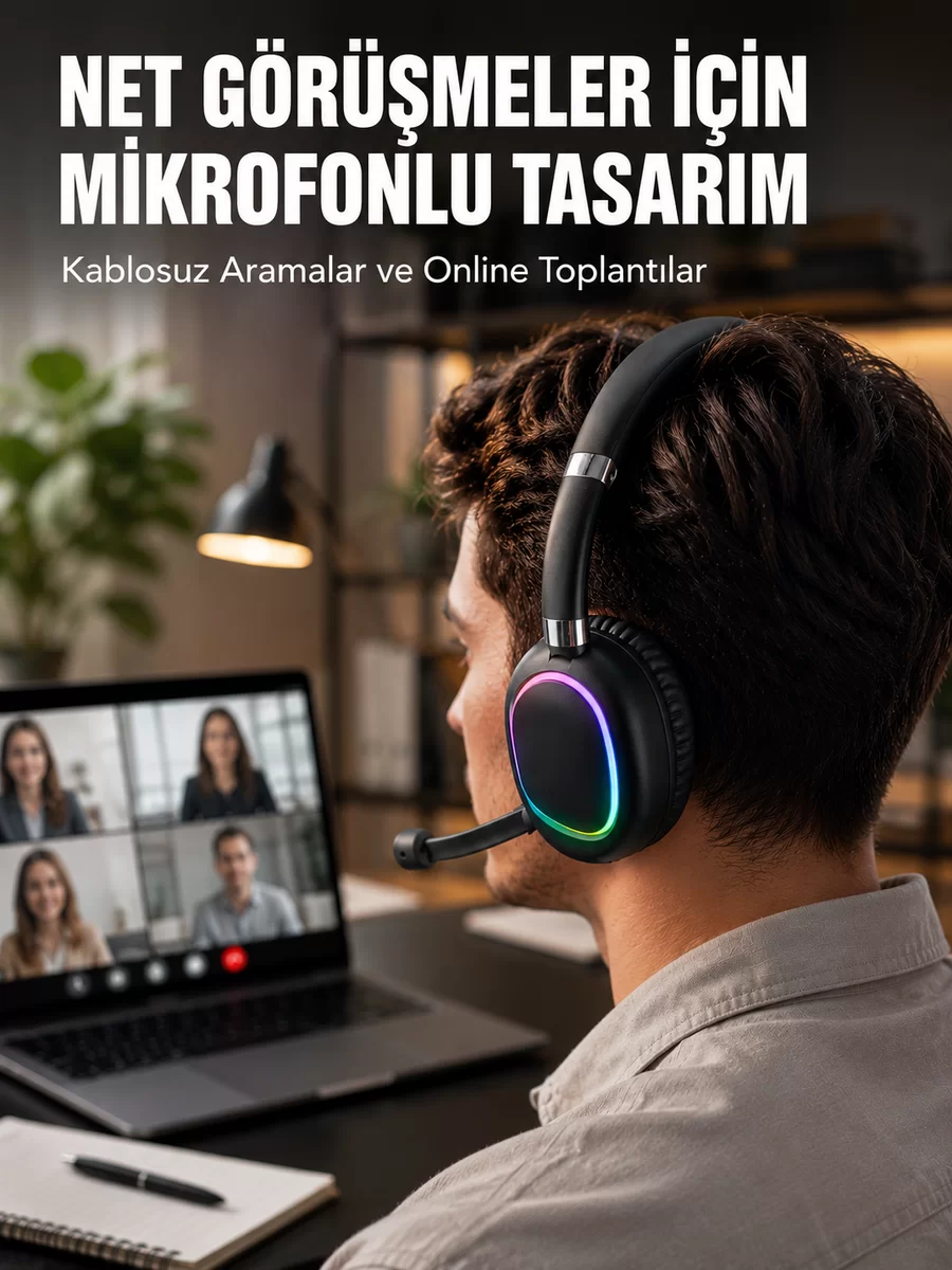 Kablosuz Bluetooth 5.0 Kulaklık RGB Işıklı Tasarım 1 Kablosuz Bluetooth 5.0 Kulaklık RGB Işıklı Tasarım