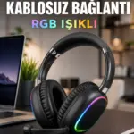 Bluetooth 5.0 Kablosuz Kulak Üstü Kulaklık Mikrofonlu RGB Aydınlatmalı
