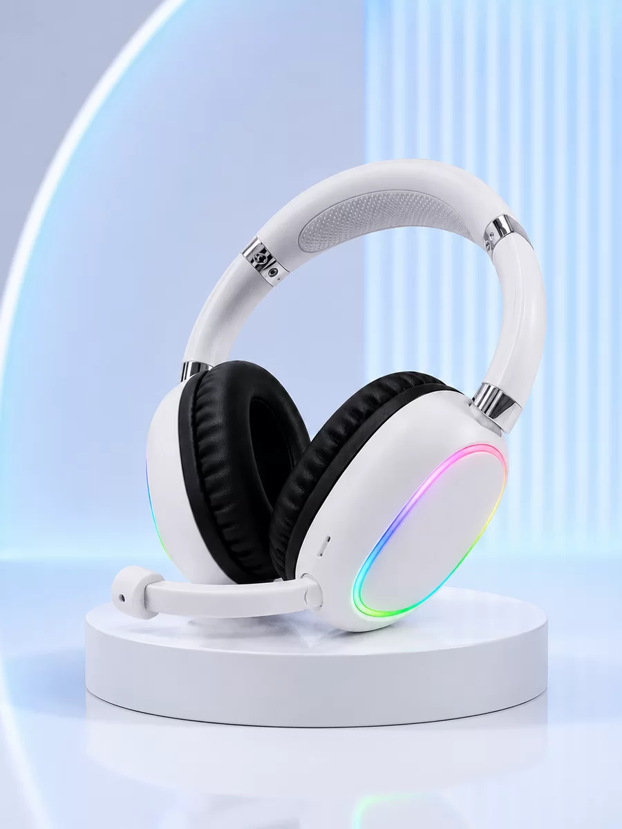 Beyaz Bluetooth 5.0 Mikrofonlu Kablosuz Kulak Üstü Kulaklık RGB Işıklı Type-C Şarjlı 4 Beyaz Bluetooth 5.0 Mikrofonlu Kablosuz Kulak Üstü Kulaklık RGB Işıklı Type-C Şarjlı - Görsel 4