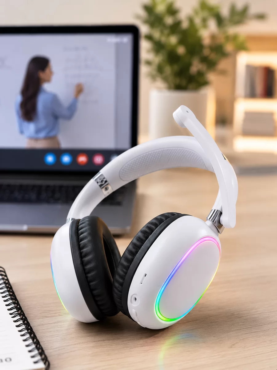 RGB Işıklı Mikrofonlu Bluetooth Kulaklık Beyaz Over-Ear Tasarım Type-C Şarjlı 3 RGB Işıklı Mikrofonlu Bluetooth Kulaklık Beyaz Over-Ear Tasarım Type-C Şarjlı - Görsel 3