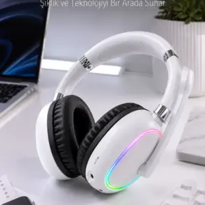 Kablosuz Bluetooth Mikrofonlu Beyaz Kulaklık  RGB Işıklı