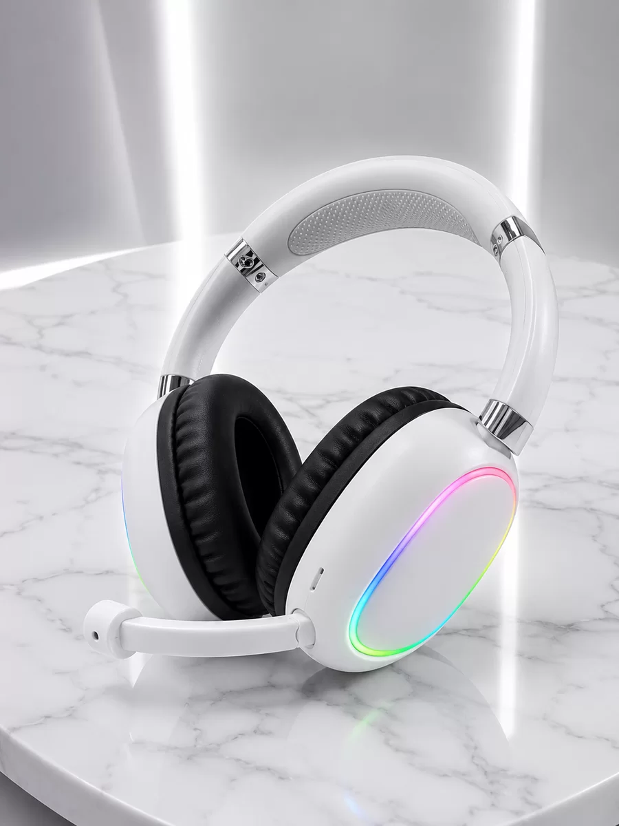 Kablosuz Bluetooth Mikrofonlu Beyaz Kulaklık RGB Işıklı 2 Kablosuz Bluetooth Mikrofonlu Beyaz Kulaklık RGB Işıklı - Görsel 2