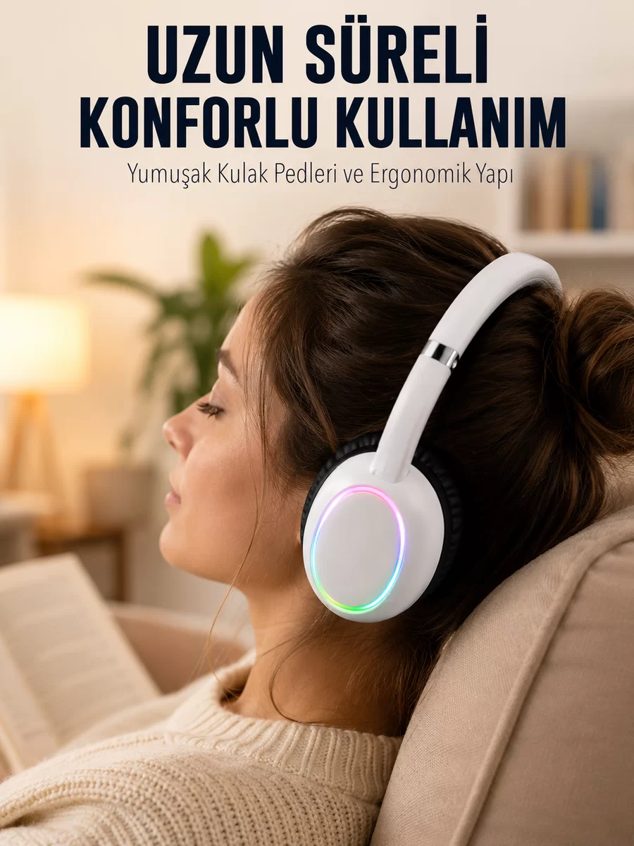 Beyaz Kablosuz Bluetooth Kulaklık Mikrofonlu Ergonomik Kulak Üstü Tasarım 1 Beyaz Kablosuz Bluetooth Kulaklık Mikrofonlu Ergonomik Kulak Üstü Tasarım