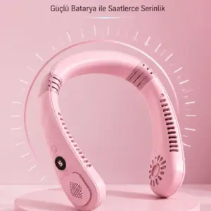 Pembe Boyun Fanı Sessiz Çalışan USB Şarjlı Taşınabilir Kişisel Serinletici