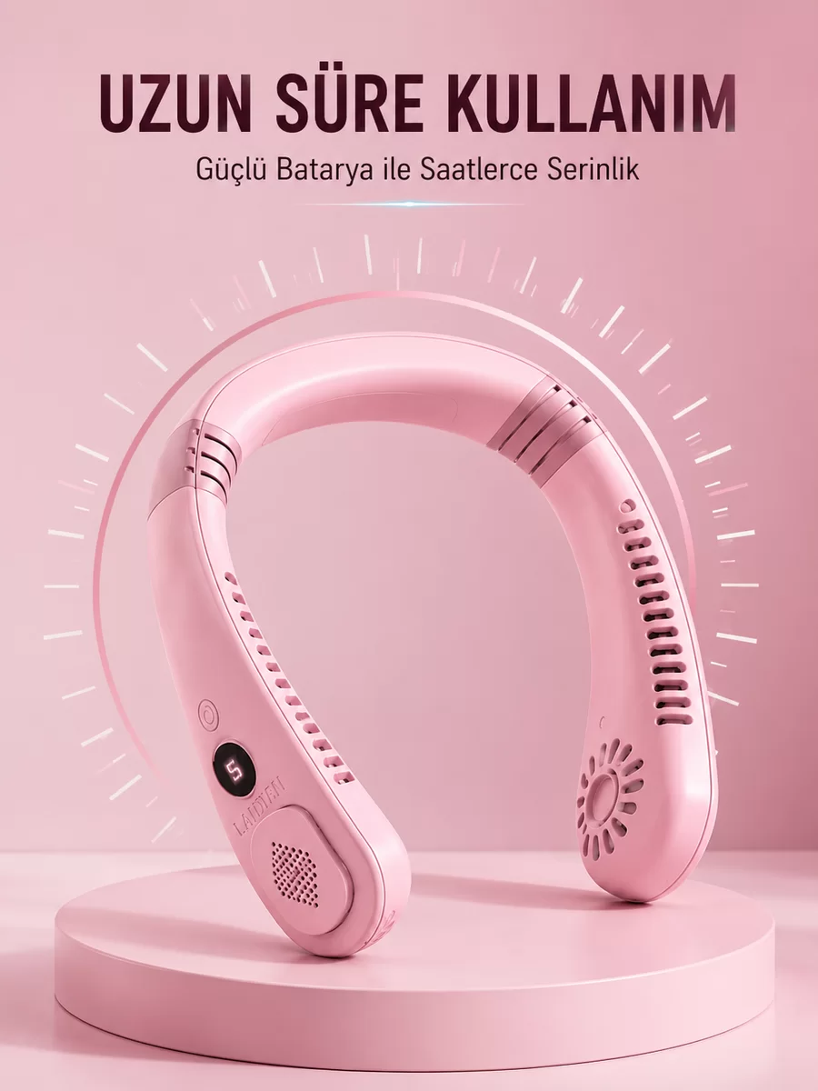 Pembe Boyun Fanı Sessiz Çalışan USB Şarjlı Taşınabilir Kişisel Serinletici 1 Pembe Boyun Fanı Sessiz Çalışan USB Şarjlı Taşınabilir Kişisel Serinletici