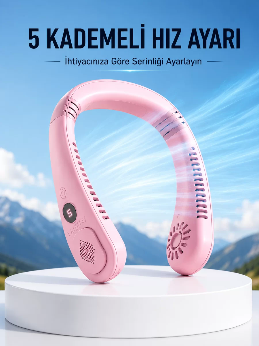 Pembe Taşınabilir Boyun Fanı Ergonomik Tasarım Çok Kademeli Hava Akışı 1 Pembe Taşınabilir Boyun Fanı Ergonomik Tasarım Çok Kademeli Hava Akışı