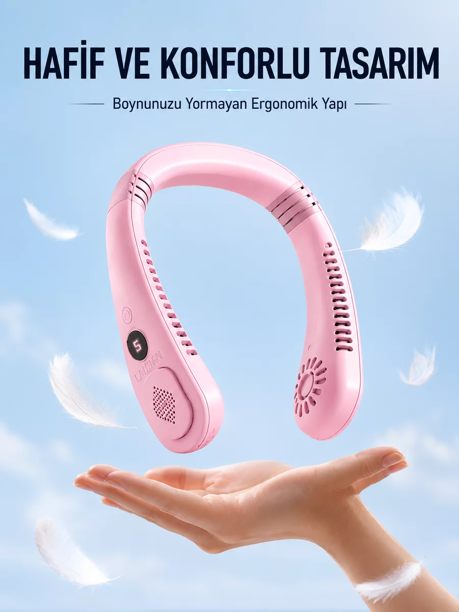 Pembe Boyun Tipi Fan USB Şarjlı Hafif Tasarım Güçlü Hava Üflemeli Serinletici 1 Pembe Boyun Tipi Fan USB Şarjlı Hafif Tasarım Güçlü Hava Üflemeli Serinletici
