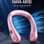 Pembe Boyun Fanı Kablosuz Taşınabilir Sessiz Çalışan Kişisel Serinletici Fan