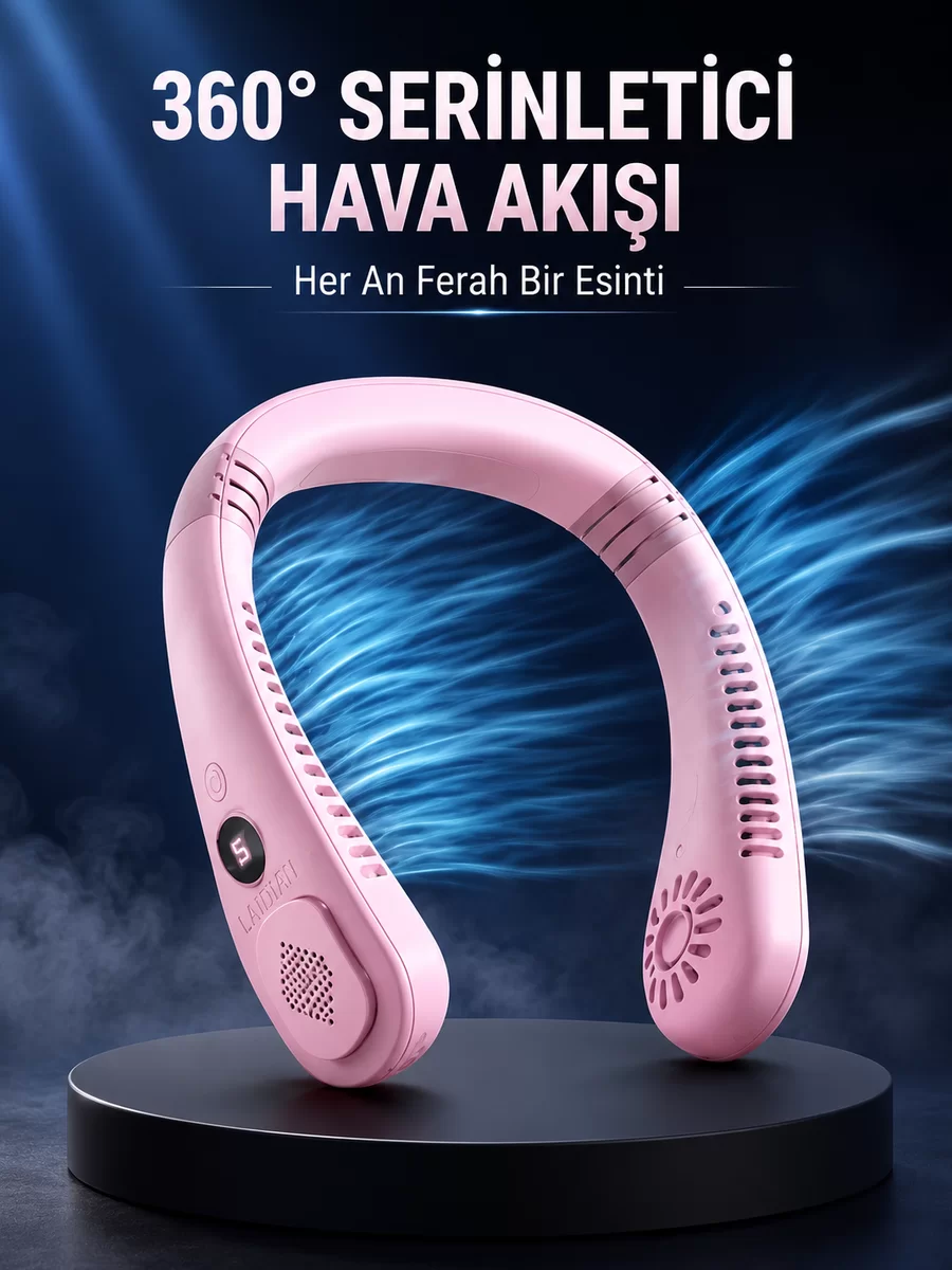 Pembe Boyun Fanı Kablosuz Taşınabilir Sessiz Çalışan Kişisel Serinletici Fan 1 Pembe Boyun Fanı Kablosuz Taşınabilir Sessiz Çalışan Kişisel Serinletici Fan