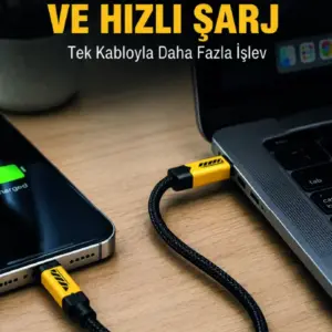 3'ü 1 Arada USB Şarj Kablosu 240W Hızlı Şarj ve Veri Aktarım Kablosu