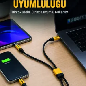 240W Çoklu Şarj Kablosu Type-C Lightning Micro USB Örgü Kablo