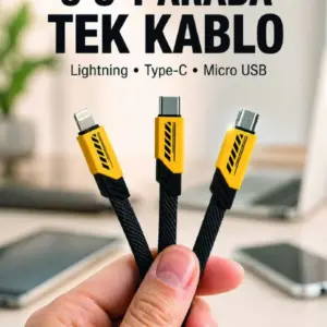 3'lü Şarj Kablosu Hızlı Şarj Destekli Dayanıklı Örgü USB Kablo