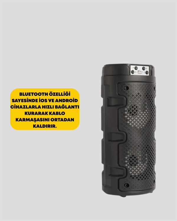 Kompakt Tasarım Yüksek Ses Performansı – Çoklu Giriş Seçenekli Kablosuz Hoparlör (Bluetooth USB SD Kart AUX) 4 Kompakt Tasarım Yüksek Ses Performansı – Çoklu Giriş Seçenekli Kablosuz Hoparlör (Bluetooth USB SD Kart AUX) - Görsel 4