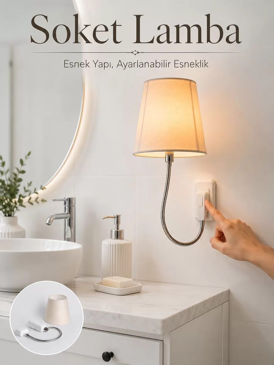 Soket Tipi Ayarlanabilir Başlıklı Dekoratif Gece Lambası 1 Soket Tipi Ayarlanabilir Başlıklı Dekoratif Gece Lambası