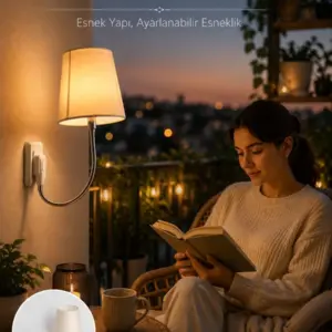 Priz Lambası Esnek Kollu Yatak Başı Aydınlatma