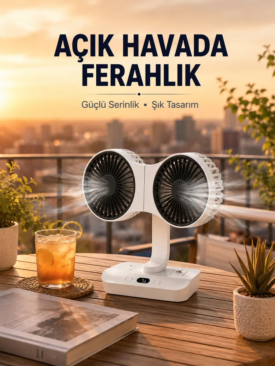 Çift Başlıklı Masa ve Duvara Monte Edilebilir Vantilatör 1 Çift Başlıklı Masa ve Duvara Monte Edilebilir Vantilatör