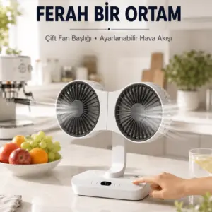 Haydiburaya 79 Ayarlanabilir Çift Fan Başlıklı Şarjlı Masa Vantilatörü
