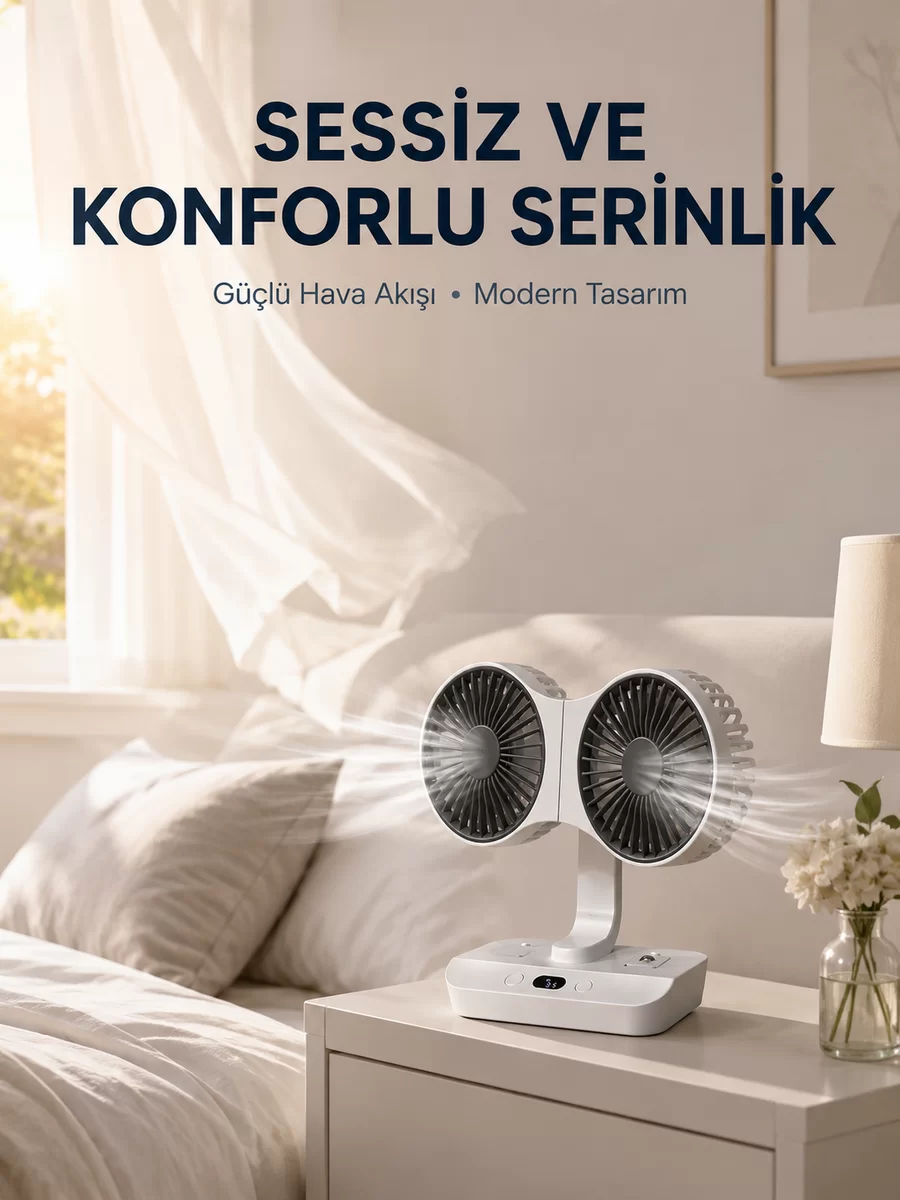 Duvara Monte Edilebilen Çift Başlıklı Sessiz Masa Fanı 1 Duvara Monte Edilebilen Çift Başlıklı Sessiz Masa Fanı