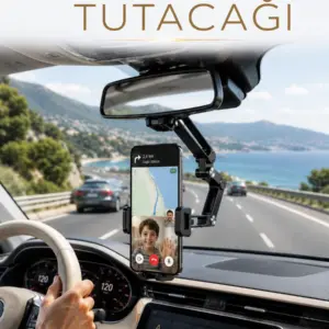Araç İçi Dikiz Aynası Telefon Tutucu 360° Döner Ayarlanabilir Katlanabilir