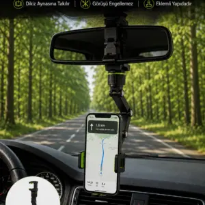 Araç İçi Dikiz Aynası Telefon Tutucu 360° Dönebilen Katlanabilir