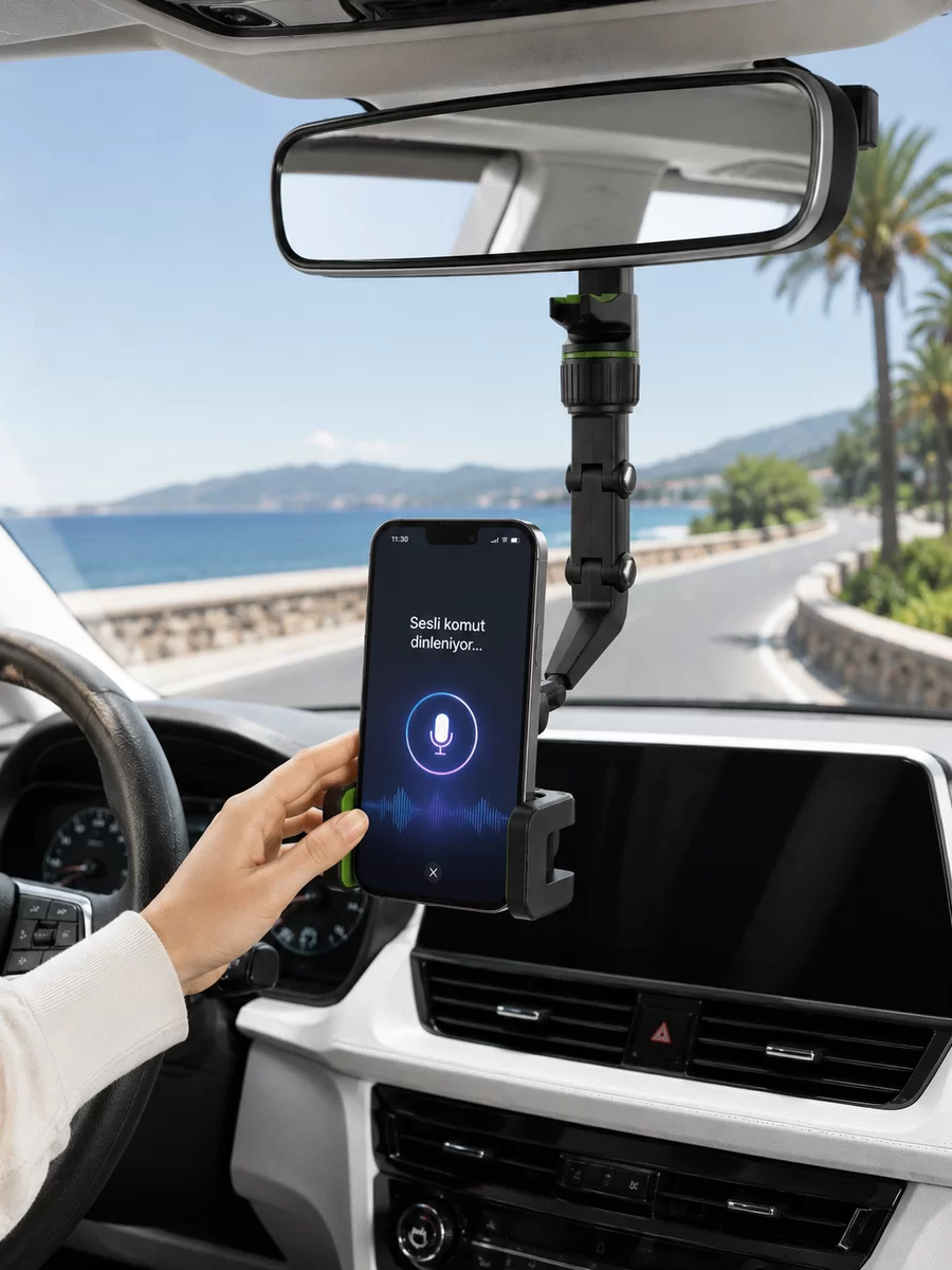Ayarlanabilir Dikiz Aynası Telefon Tutucu Görüş Açısını Engellemeyen Araç Aparatı 3 Ayarlanabilir Dikiz Aynası Telefon Tutucu Görüş Açısını Engellemeyen Araç Aparatı - Görsel 3