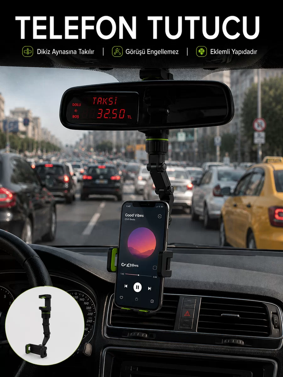 Araç İçi Telefon Standı Dikiz Aynasına Takılan Ayarlanabilir Telefon Tutucu 1 Araç İçi Telefon Standı Dikiz Aynasına Takılan Ayarlanabilir Telefon Tutucu