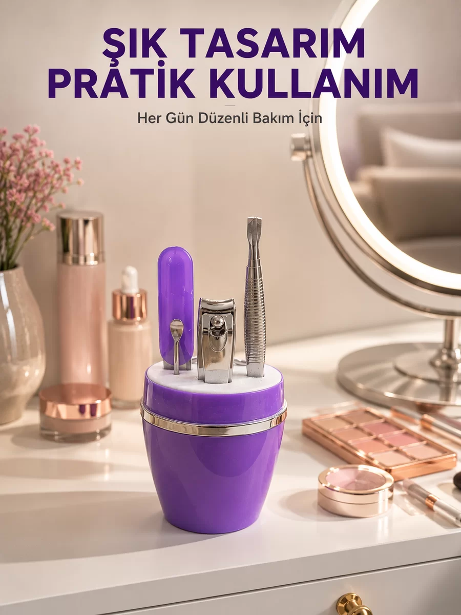 Mor Manikür Pedikür Seti Taşınabilir Kişisel Bakım Kiti 1 Mor Manikür Pedikür Seti Taşınabilir Kişisel Bakım Kiti