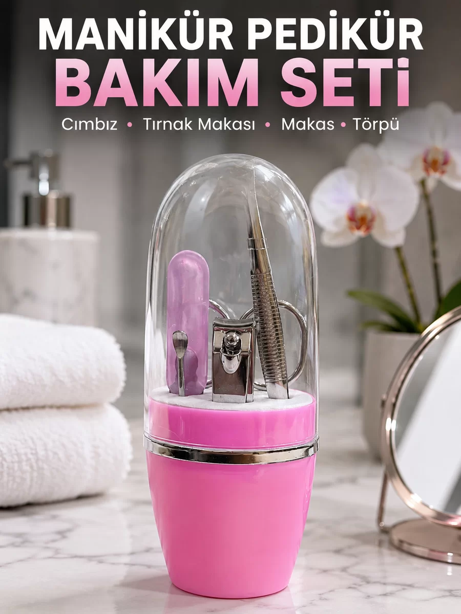 Pembe Tırnak Bakım Seti Cımbız Makas Tırnak Makası ve Törpü İçeren Kit 1 Pembe Tırnak Bakım Seti Cımbız Makas Tırnak Makası ve Törpü İçeren Kit