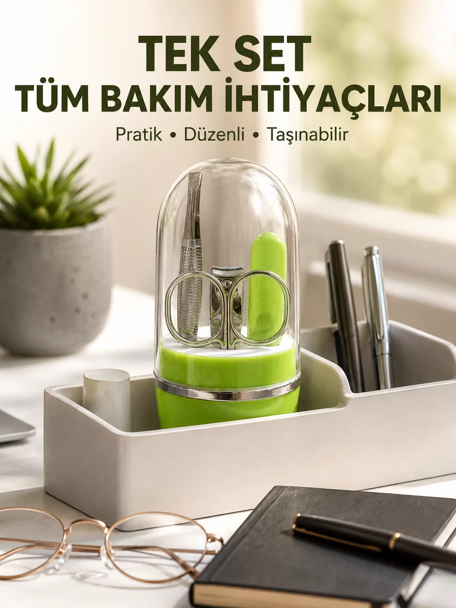 Yeşil Tırnak Bakım Seti Cımbız Makas Tırnak Makası ve Törpü 1 Yeşil Tırnak Bakım Seti Cımbız Makas Tırnak Makası ve Törpü