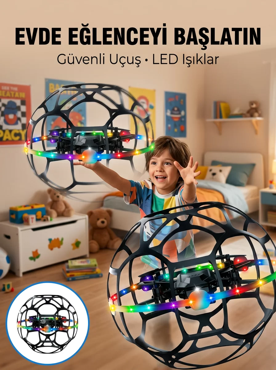 El Hareketi Kontrollü Futbol Topu Tasarımlı Drone LED Işıklı 1 El Hareketi Kontrollü Futbol Topu Tasarımlı Drone LED Işıklı