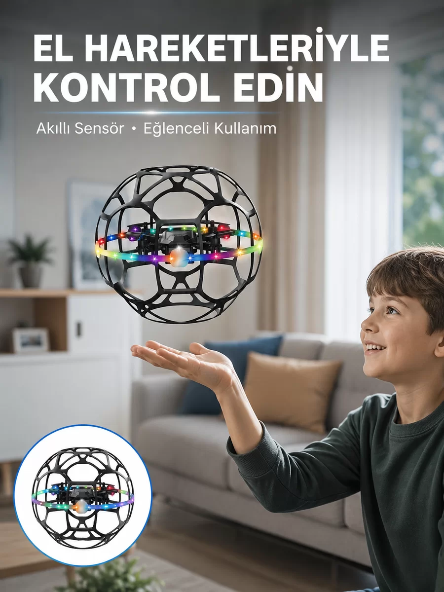 LED Işıklı Futbol Topu Mini Drone Akıllı Sensörlü El Kontrollü 1 LED Işıklı Futbol Topu Mini Drone Akıllı Sensörlü El Kontrollü