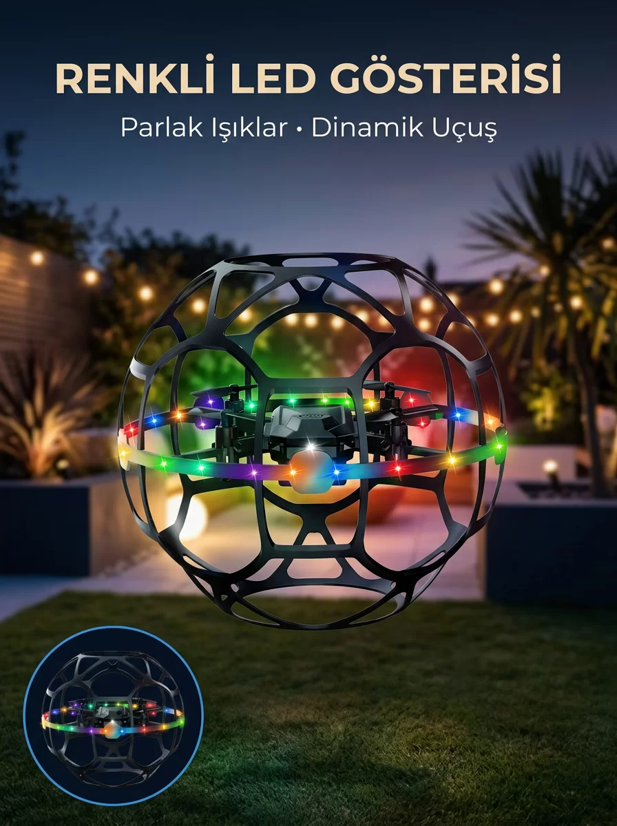 Şarjlı Futbol Topu Tasarımlı Mini Drone LED Aydınlatmalı Akıllı 1 Şarjlı Futbol Topu Tasarımlı Mini Drone LED Aydınlatmalı Akıllı