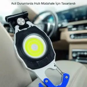 Şarjlı Acil Durum Feneri Elektronik Çakmak Tornavida ve Emniyet Kemeri Kesicili Taşınabilir El Feneri