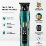 Saç ve Sakal Kesme Makinesi LED Ekranlı Profesyonel 5 Adet Uzunluk Ayarı