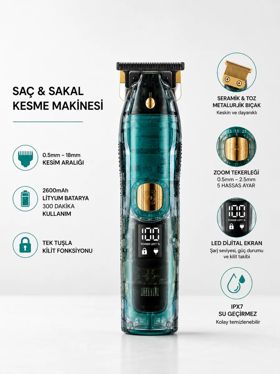 Saç ve Sakal Kesme Makinesi LED Ekranlı Profesyonel 5 Adet Uzunluk Ayarı 1 Saç ve Sakal Kesme Makinesi LED Ekranlı Profesyonel 5 Adet Uzunluk Ayarı