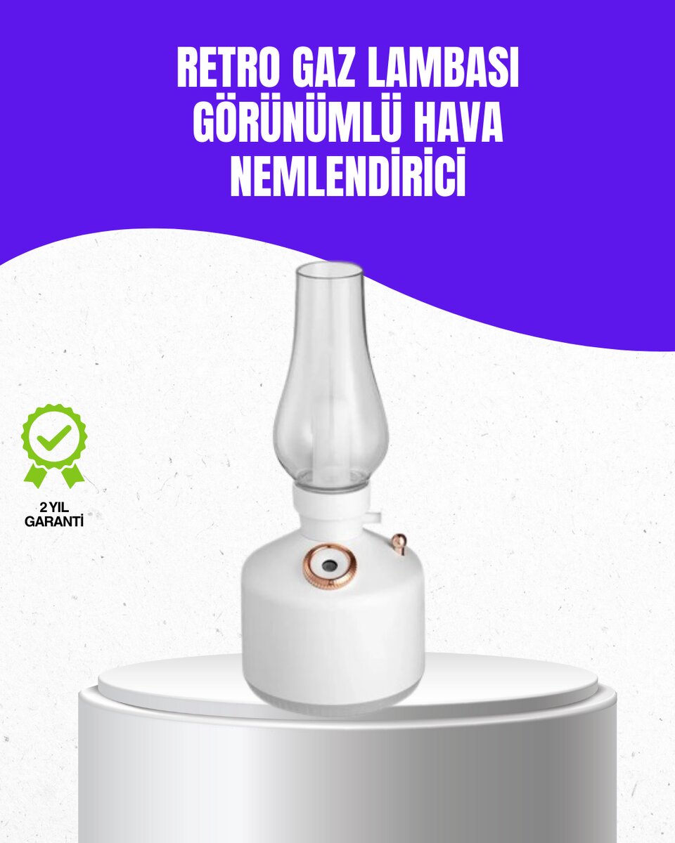 Retro Gaz Lambası Görünümlü Ledli Buhar Püskürtücü Aroma Difüzör 1 Retro Gaz Lambası Görünümlü Ledli Buhar Püskürtücü Aroma Difüzör