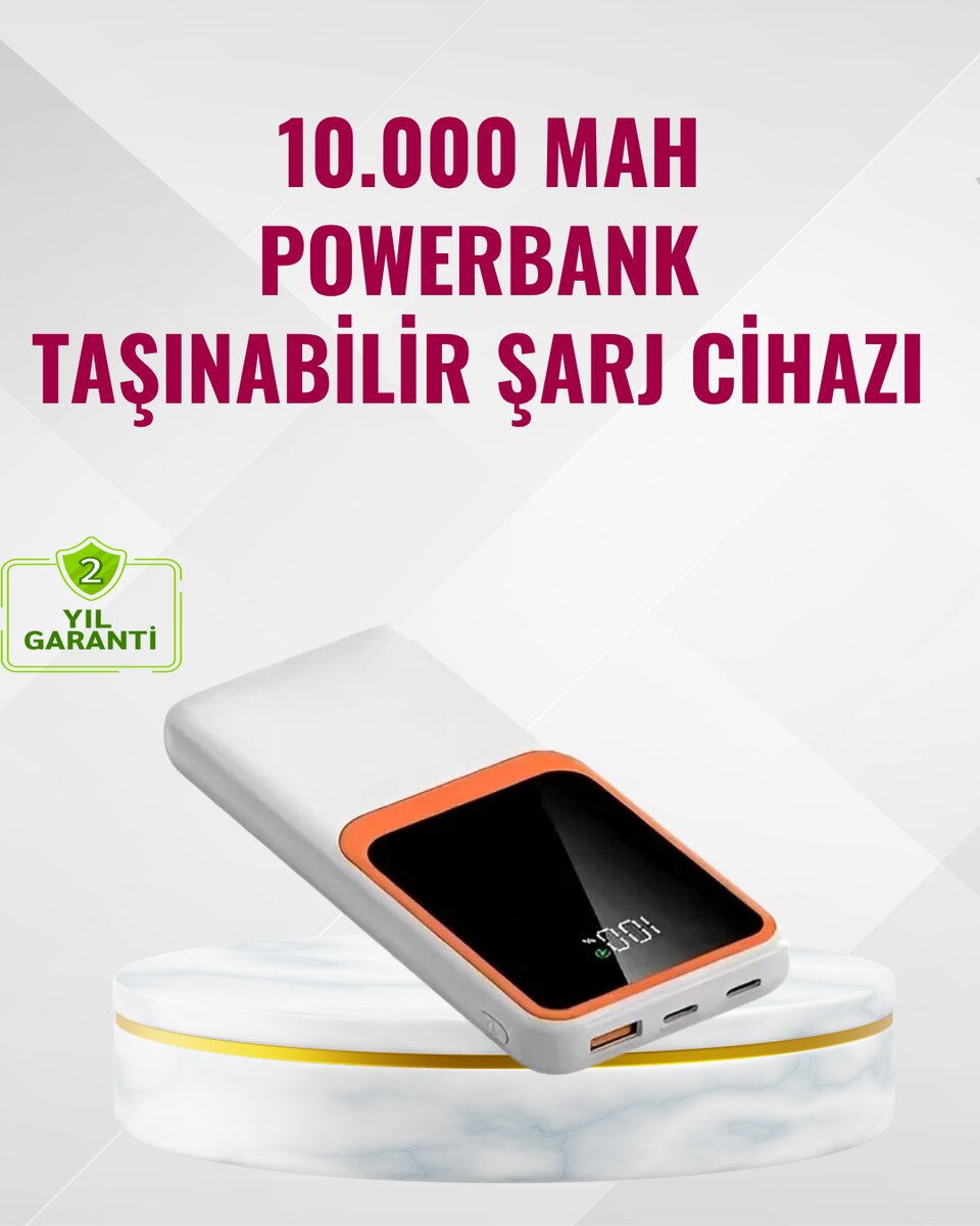 Powerbank 10000 mAh – Çift USB Çıkışlı Type-C Girişli Şık Beyaz Tasarım 1 Powerbank 10000 mAh – Çift USB Çıkışlı Type-C Girişli Şık Beyaz Tasarım
