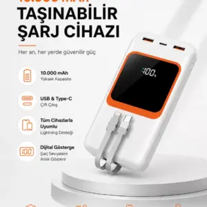 10.000 mAh Bataryalı Dijital Göstergeli Taşınabilir Powerbank