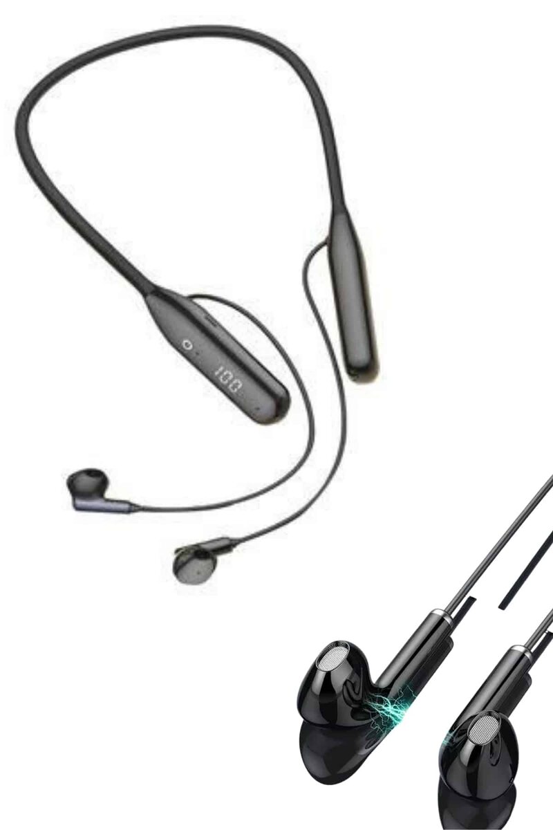 100 Saat Kablolu Boyun Askılı Dijital Göstergeli Bluetooth Kulaklığı 3 100 Saat Kablolu Boyun Askılı Dijital Göstergeli Bluetooth Kulaklığı - Görsel 3