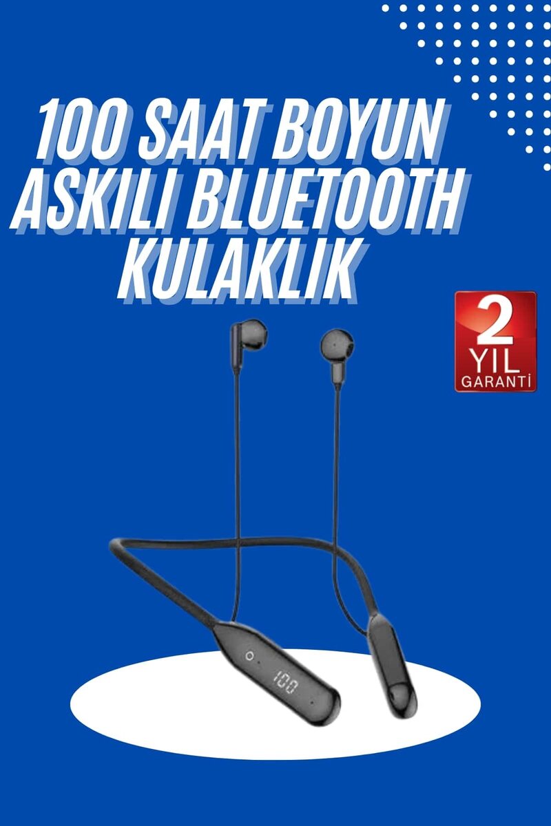 100 Saat Kablolu Boyun Askılı Dijital Göstergeli Bluetooth Kulaklık 1 100 Saat Kablolu Boyun Askılı Dijital Göstergeli Bluetooth Kulaklık