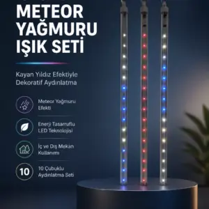 Dekoratif RGB LED Işık Çubuğu Seti 10 Adet Çubuk Kayan Yıldız Efektli