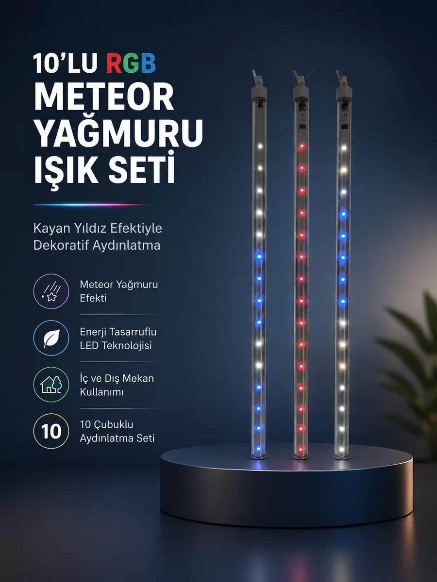 Dekoratif RGB LED Işık Çubuğu Seti 10 Adet Çubuk Kayan Yıldız Efektli 1 Dekoratif RGB LED Işık Çubuğu Seti 10 Adet Çubuk Kayan Yıldız Efektli