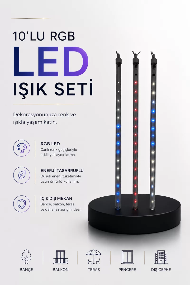 Dekoratif Ortam Aydınlatması RGB LED 10’lu Çubuk Seti 1 Dekoratif Ortam Aydınlatması RGB LED 10’lu Çubuk Seti
