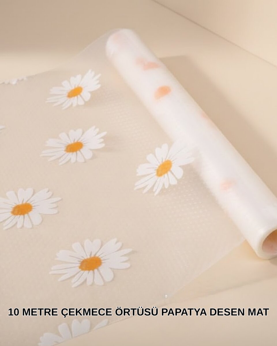 10 Metre Papatya Desenli Kolay Temizlenebilir Çekmece Matı 1 10 Metre Papatya Desenli Kolay Temizlenebilir Çekmece Matı