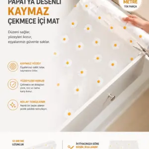 Papatya Desenli Kaymaz Dolap Ve Çekmece İçi Mat 10 Metre