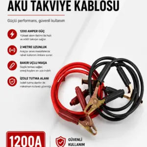 1200 Amper Akü Takviye Kablosu 2 Metre Bakır Uçlu