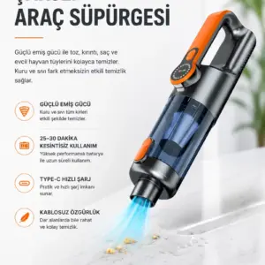 Yüksek Emiş Güçlü Taşınabilir Araç Süpürgesi