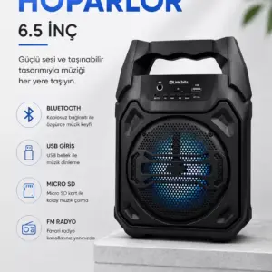 Mikrofonlu Bluetooth Ses Sistemli USB Micro SD FM ve Uzun Pil Ömrü