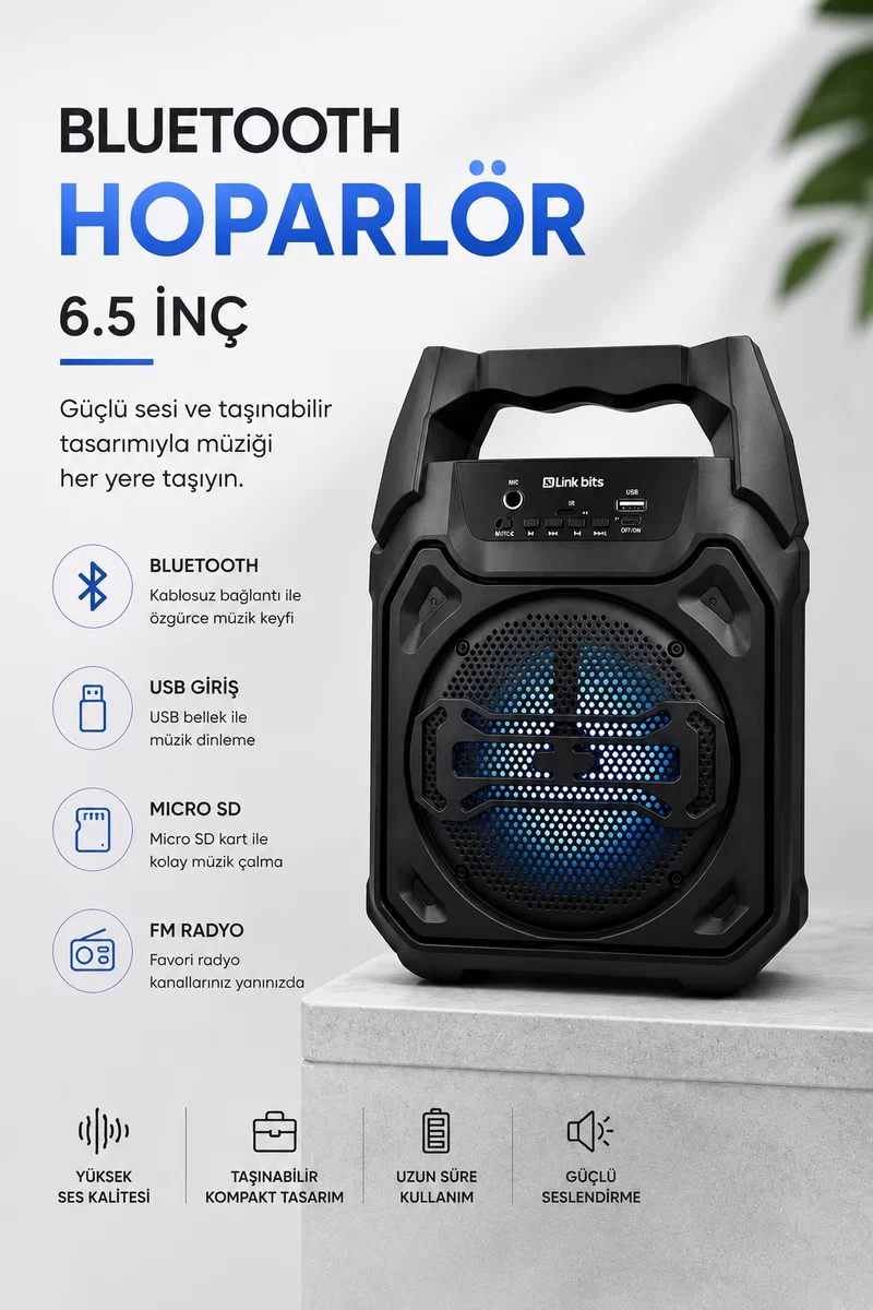 Mikrofonlu Bluetooth Ses Sistemli USB Micro SD FM ve Uzun Pil Ömrü 1 Mikrofonlu Bluetooth Ses Sistemli USB Micro SD FM ve Uzun Pil Ömrü