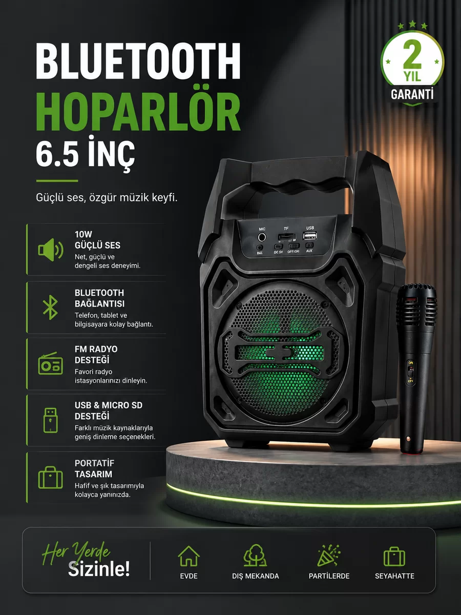 10W Güçlü Ses Performanslı Bluetooth Karaoke Hoparlörü 1 10W Güçlü Ses Performanslı Bluetooth Karaoke Hoparlörü